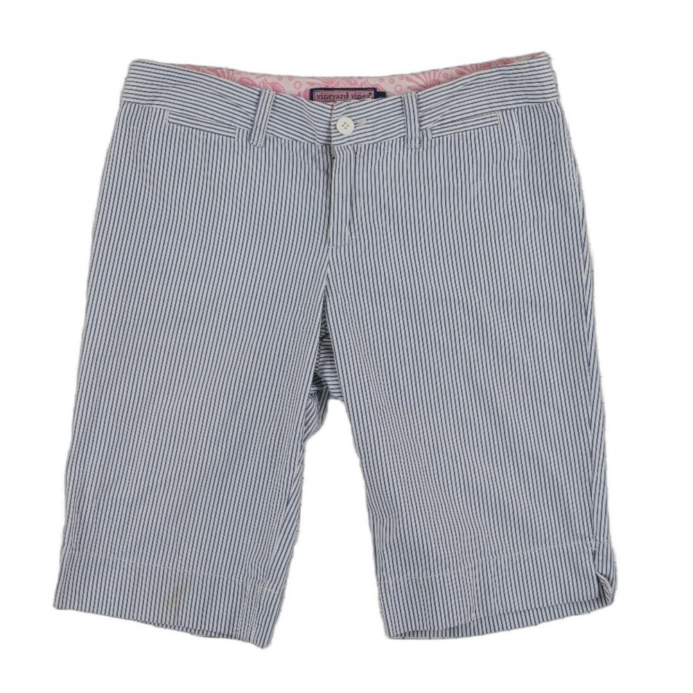 Vineyard Vines Bermuda Shorts 100% Cotton Women's Size 6 Blue Seersucker Striped